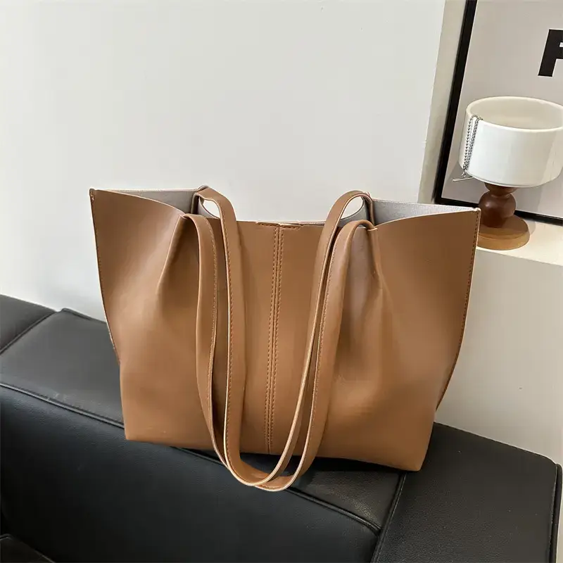 Women's Brown PU Leather Tote Bag 2024 New Fashion - Image 8