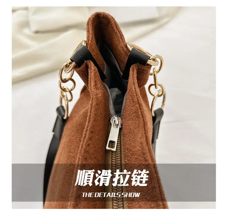 Frosted Deerskin Shoulder Bag Women Large Capacity Vintage Tote — feature 10
