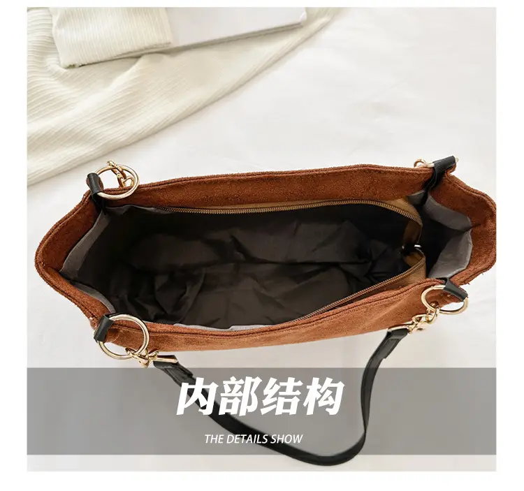 Frosted Deerskin Shoulder Bag Women Large Capacity Vintage Tote — feature 7