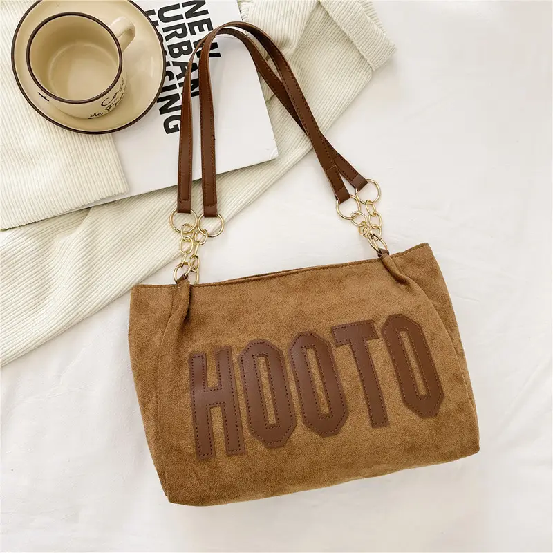 Frosted Deerskin Shoulder Bag Women Large Capacity Vintage Tote - Image 3