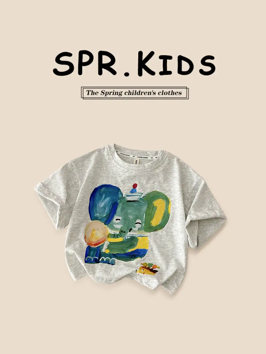 Boys' Cartoon Elephant T-Shirt Grey 2026 - Image 3