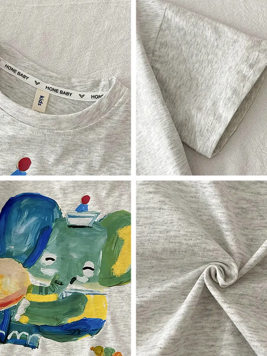 Boys' Cartoon Elephant T-Shirt Grey 2026 - Image 6