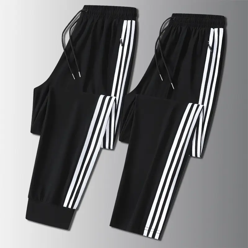 Men's Black Ice Silk 3-Stripe Sports Pants