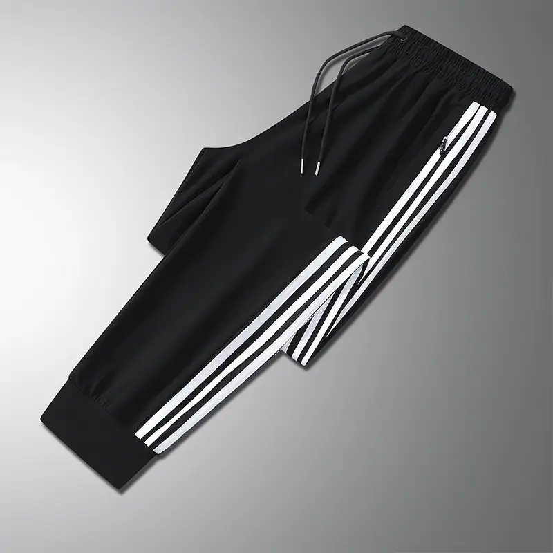 Men's Black Ice Silk 3-Stripe Sports Pants