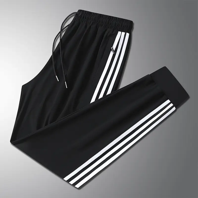 Men's Black Ice Silk 3-Stripe Sports Pants