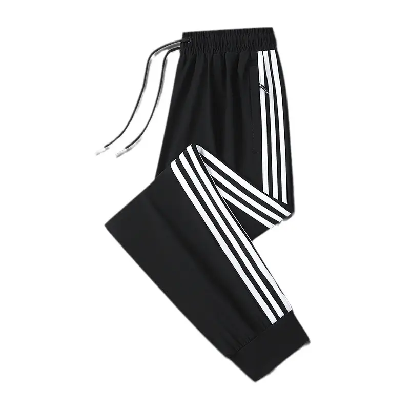 Men's Black Ice Silk 3-Stripe Sports Pants