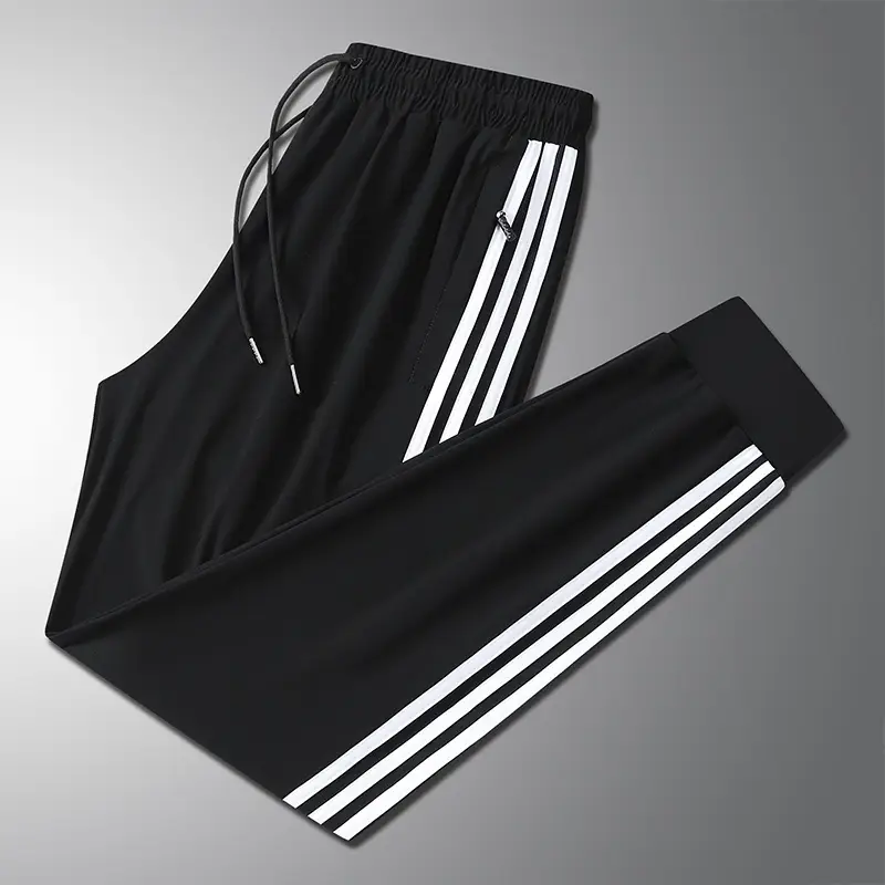 Men's Black Ice Silk 3-Stripe Sports Pants