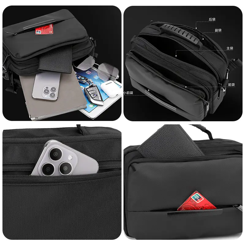 Men's Waterproof Casual Shoulder Bag Black - Image 8