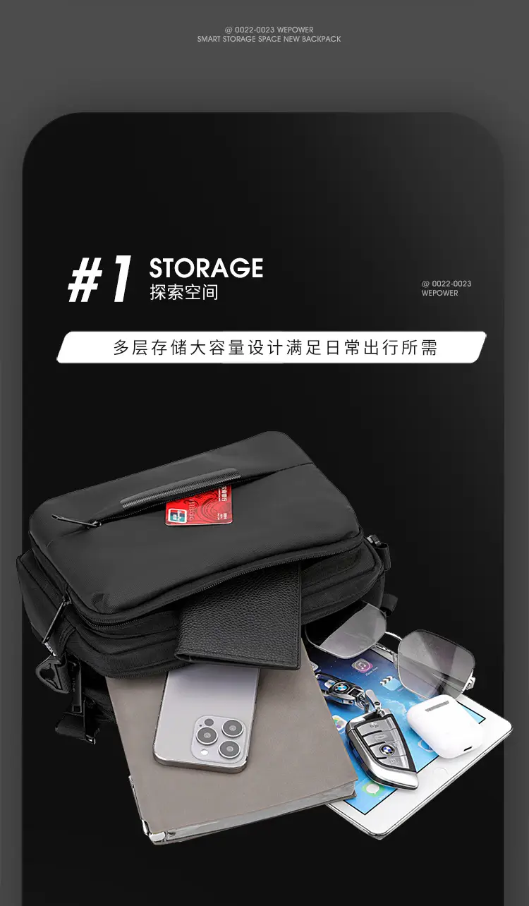 Men's Waterproof Casual Shoulder Bag Black — feature 7