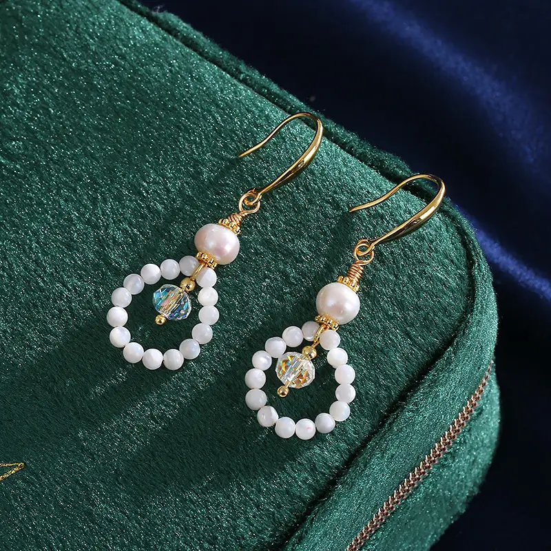 Natural Pearl Crystal Earrings Set Gold Plated
