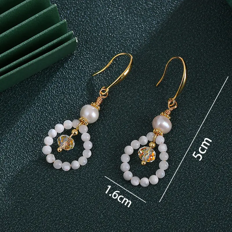 Natural Pearl Crystal Earrings Set Gold Plated