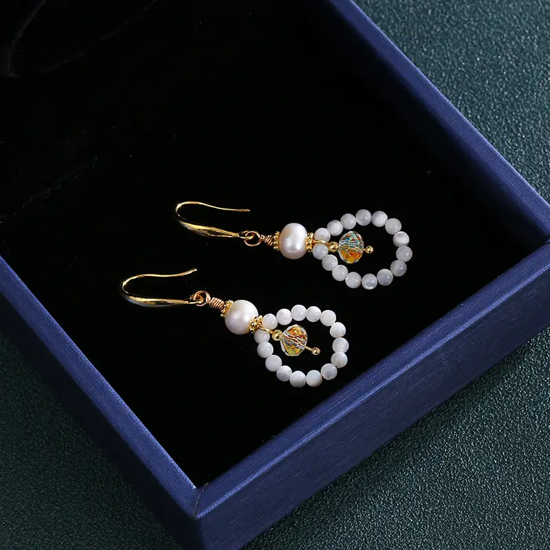 Natural Pearl Crystal Earrings Set Gold Plated