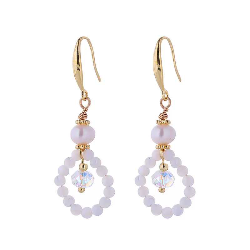 Natural Pearl Crystal Earrings Set Gold Plated