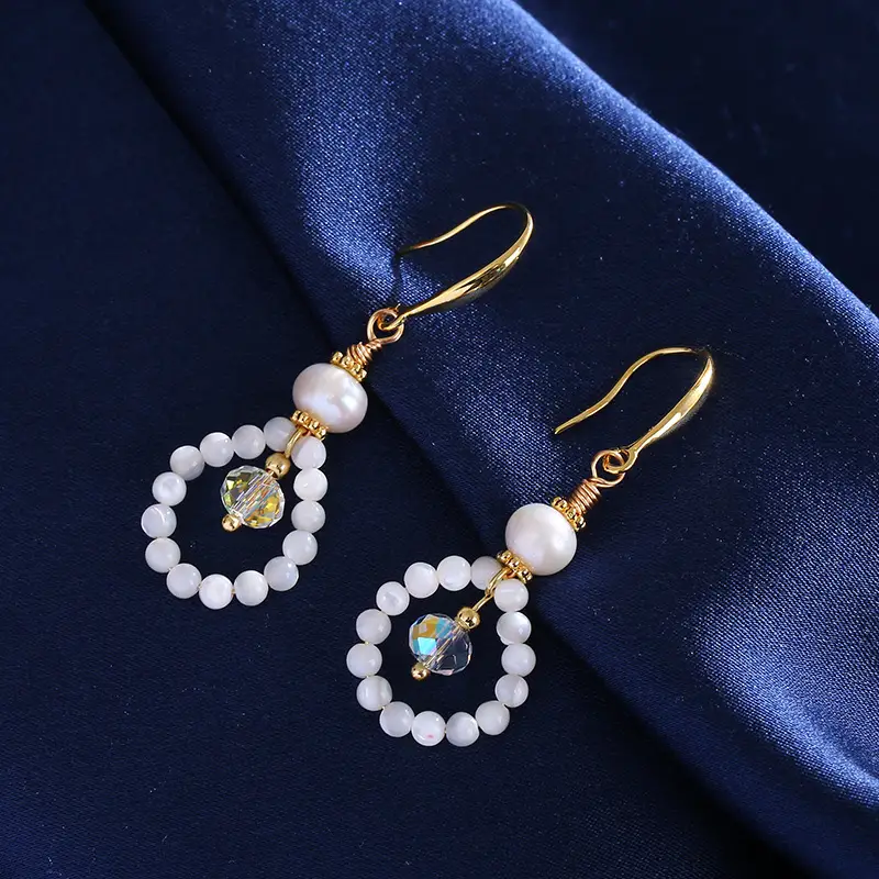 Natural Pearl Crystal Earrings Set Gold Plated — feature 4