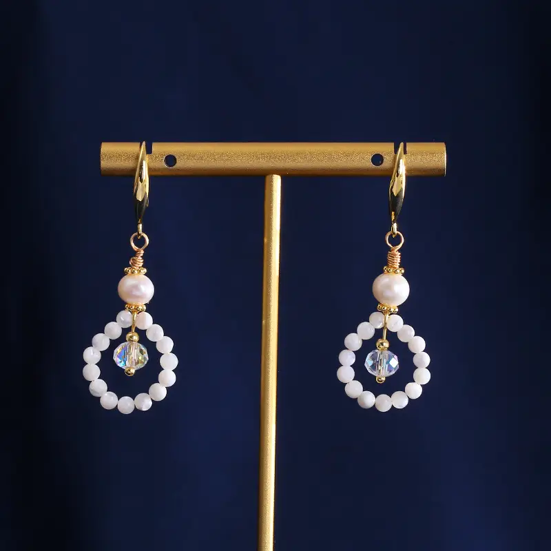 Natural Pearl Crystal Earrings Set Gold Plated — feature 5