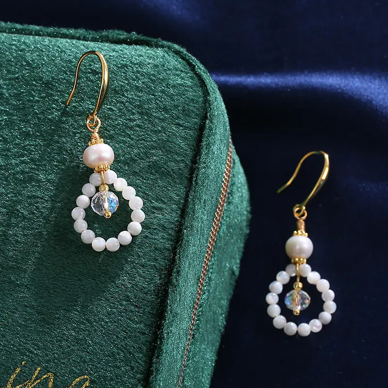 Natural Pearl Crystal Earrings Set Gold Plated — feature 8