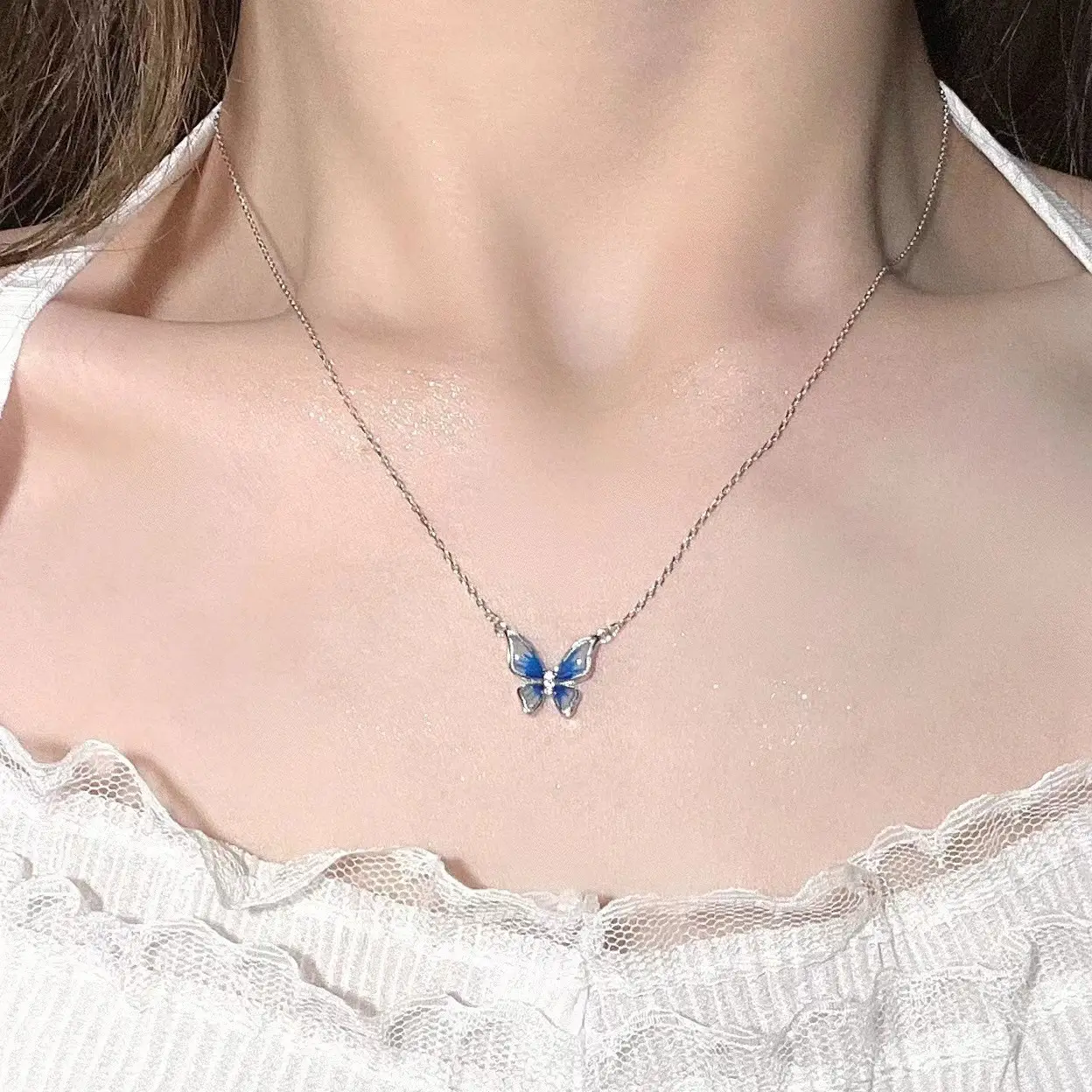 Silver Butterfly Fairy Necklace with Clavicle Chain — feature 30