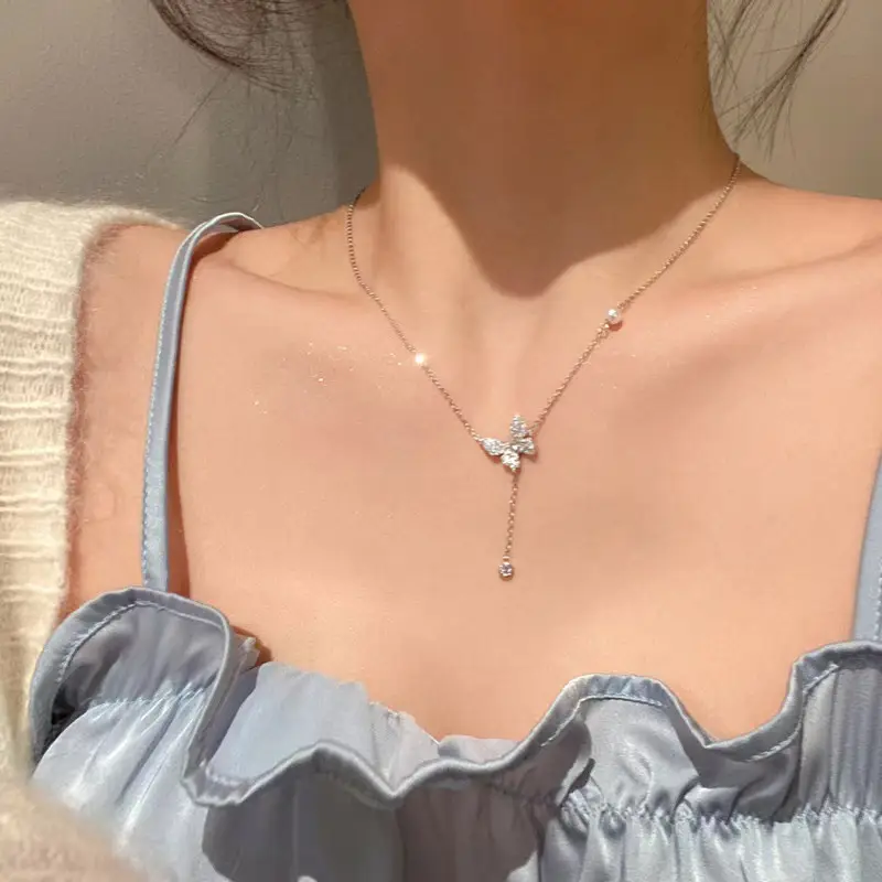 Silver Butterfly Fairy Necklace with Clavicle Chain - Image 5