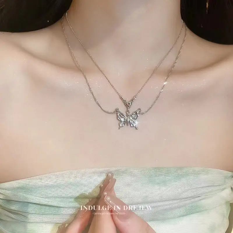 Silver Butterfly Fairy Necklace with Clavicle Chain - Image 8