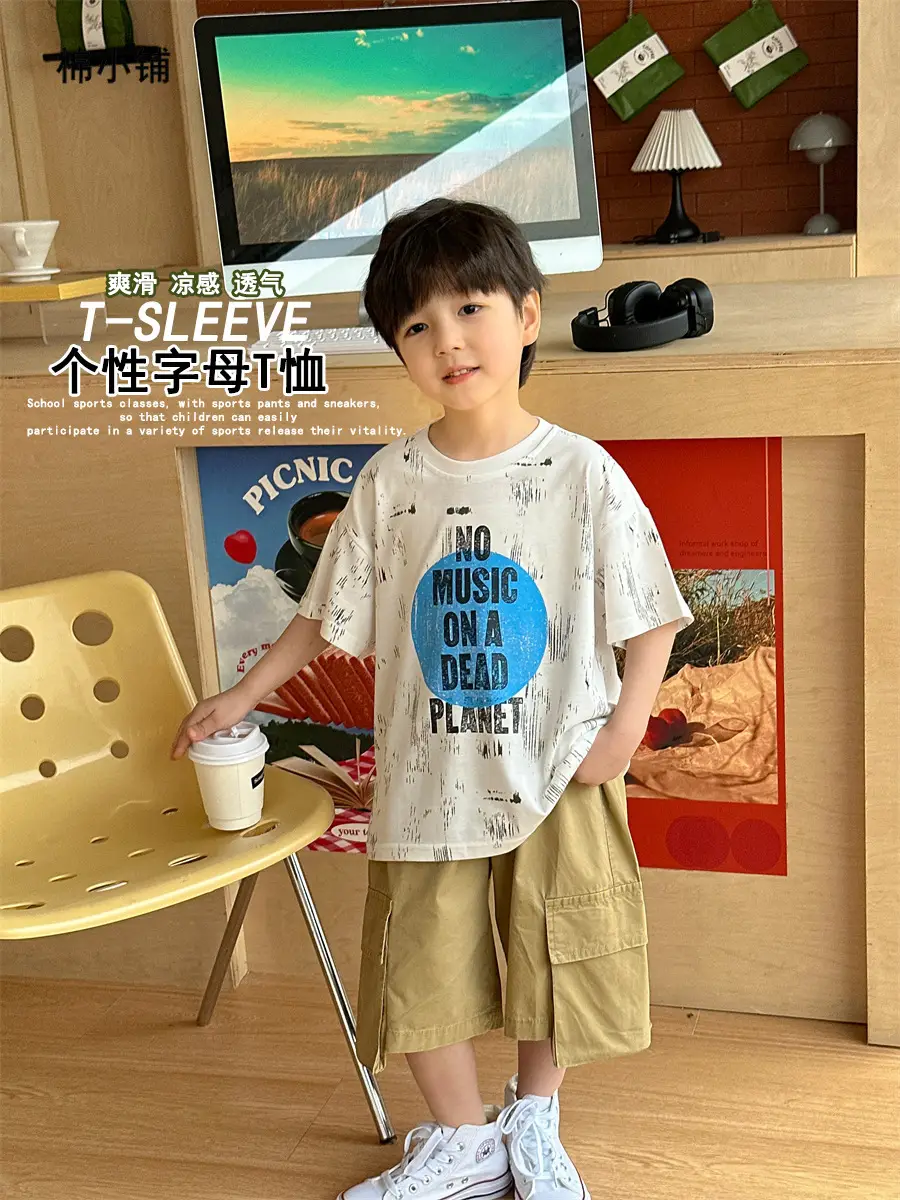 Boys T-Shirt Short Sleeve Kids 2025 Trendy Korean Style - Image 2
