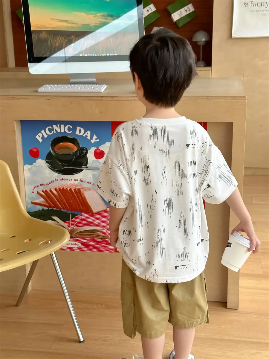Boys T-Shirt Short Sleeve Kids 2025 Trendy Korean Style - Image 5