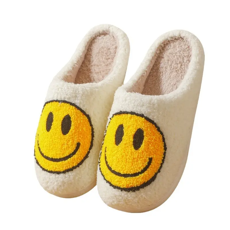 Cross-border Cotton Slippers for Women Autumn and Winter Couple Home Indoor Plush Slippers Non-slip Warm Clock Smiley Cotton Slippers for Men - Image 7