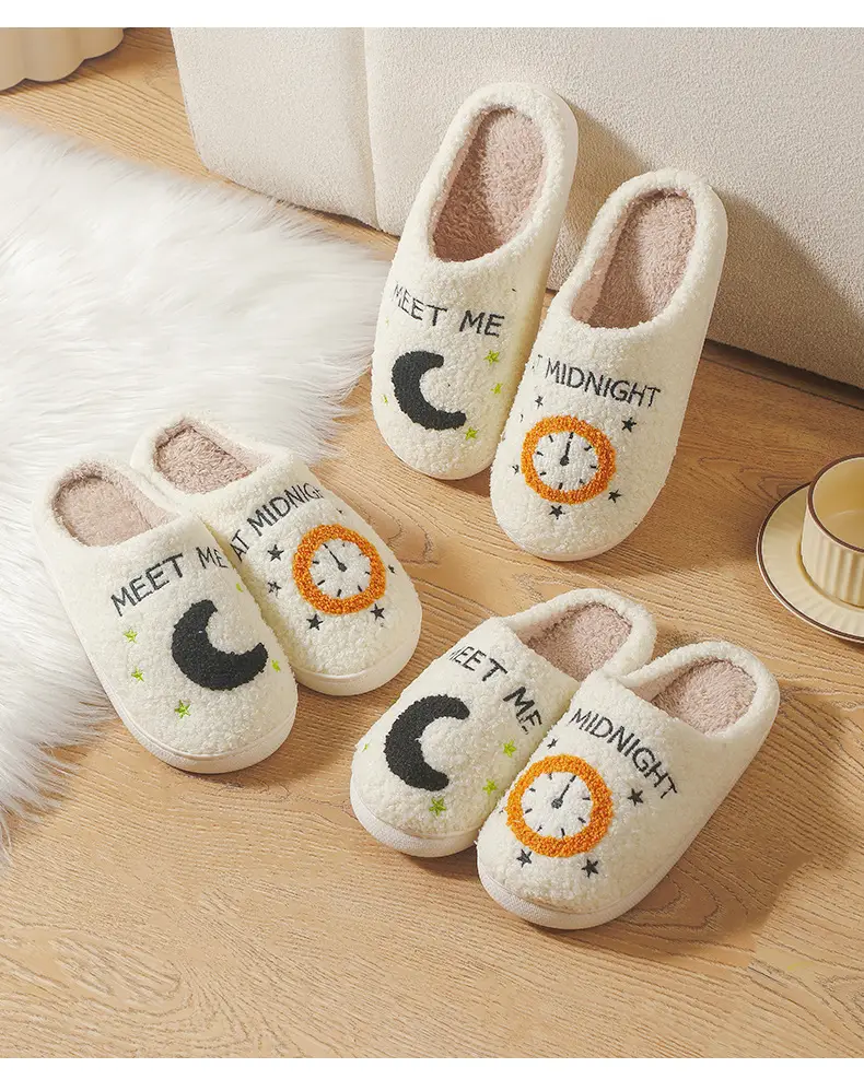 Cross-border Cotton Slippers for Women Autumn and Winter Couple Home Indoor Plush Slippers Non-slip Warm Clock Smiley Cotton Slippers for Men — feature 14