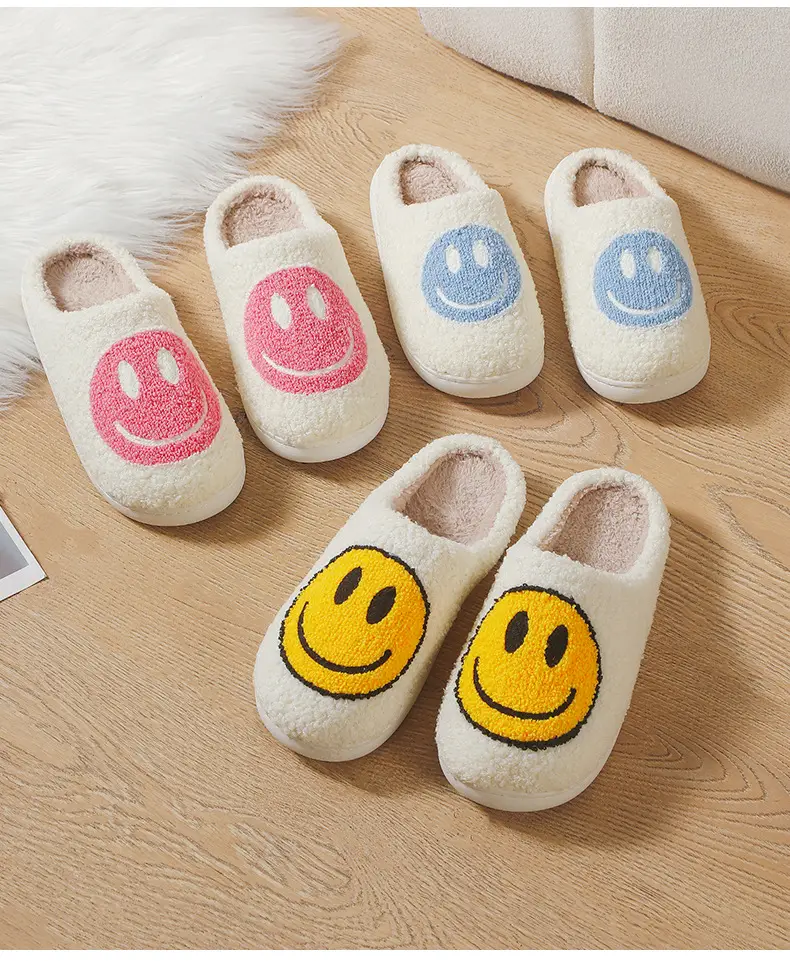 Cross-border Cotton Slippers for Women Autumn and Winter Couple Home Indoor Plush Slippers Non-slip Warm Clock Smiley Cotton Slippers for Men — feature 15