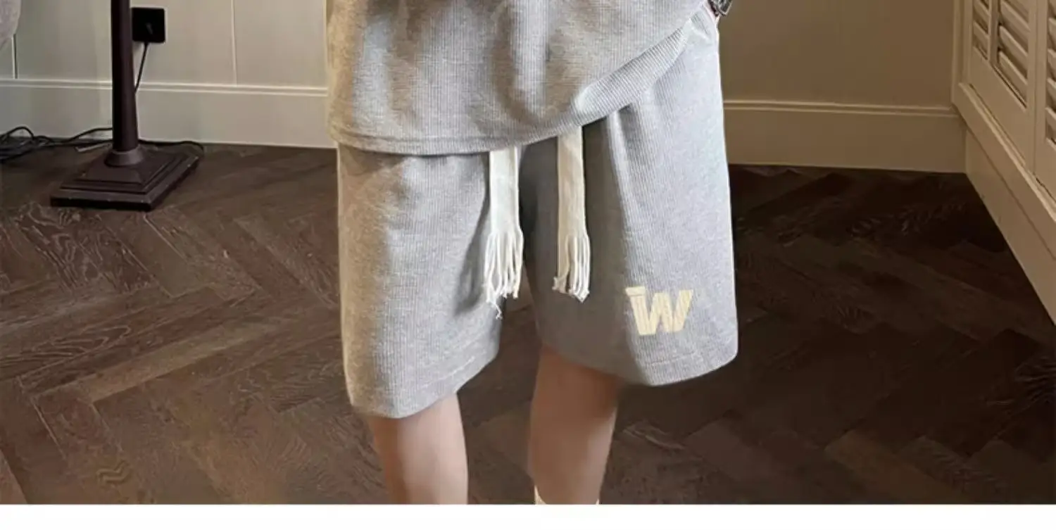 Men Waffle Print Shorts Set Cream Summer Casual — feature 16