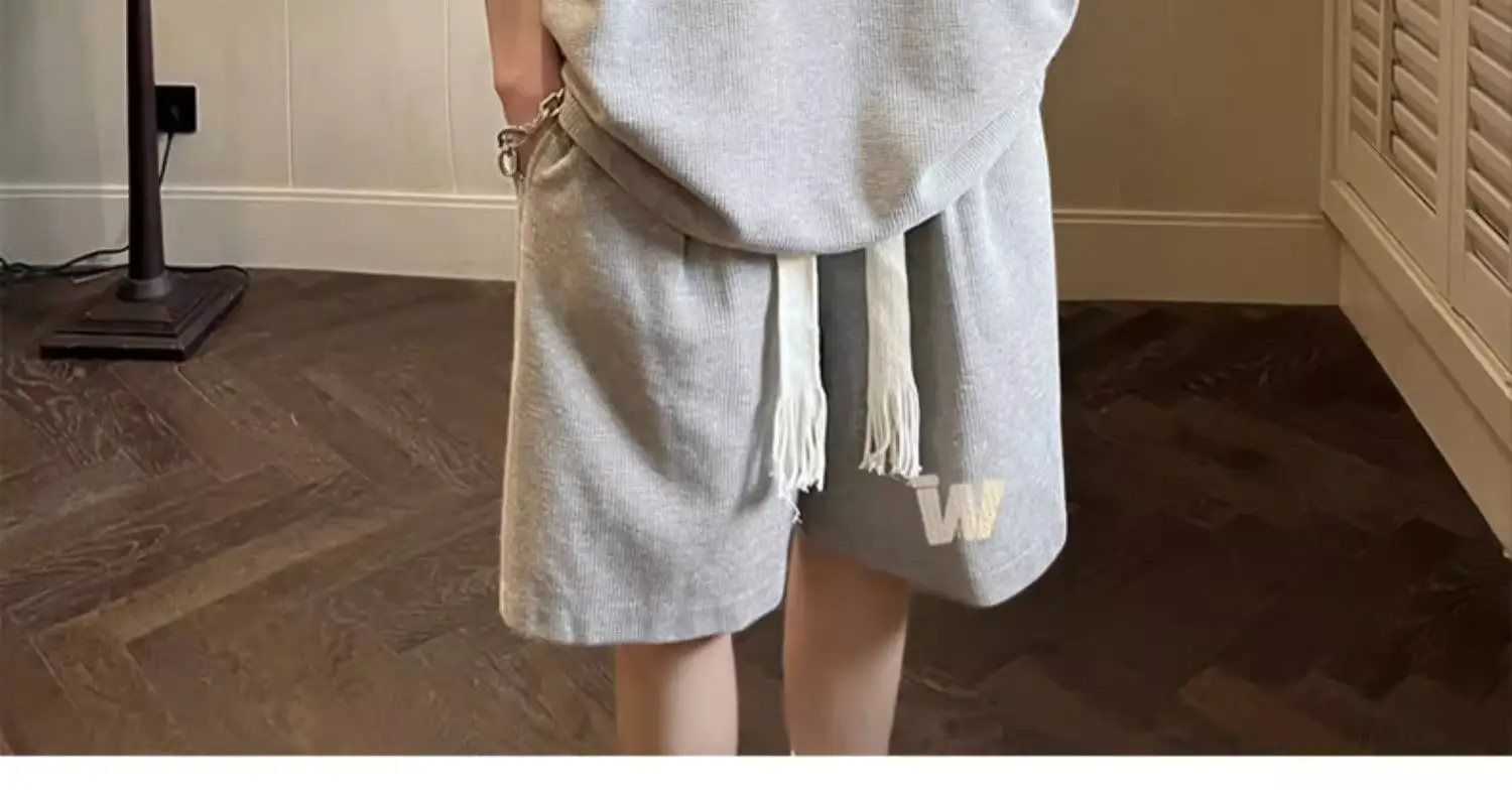 Men Waffle Print Shorts Set Cream Summer Casual — feature 20
