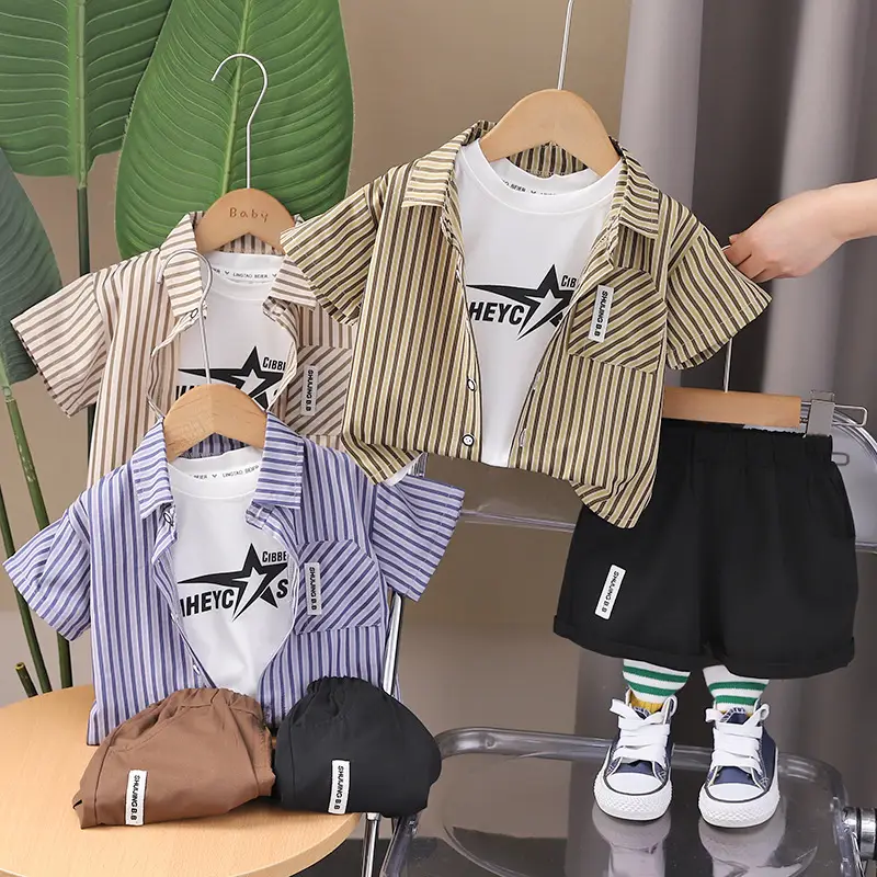 2025 New Kids Cotton Striped 3-Piece Suit - Image 4