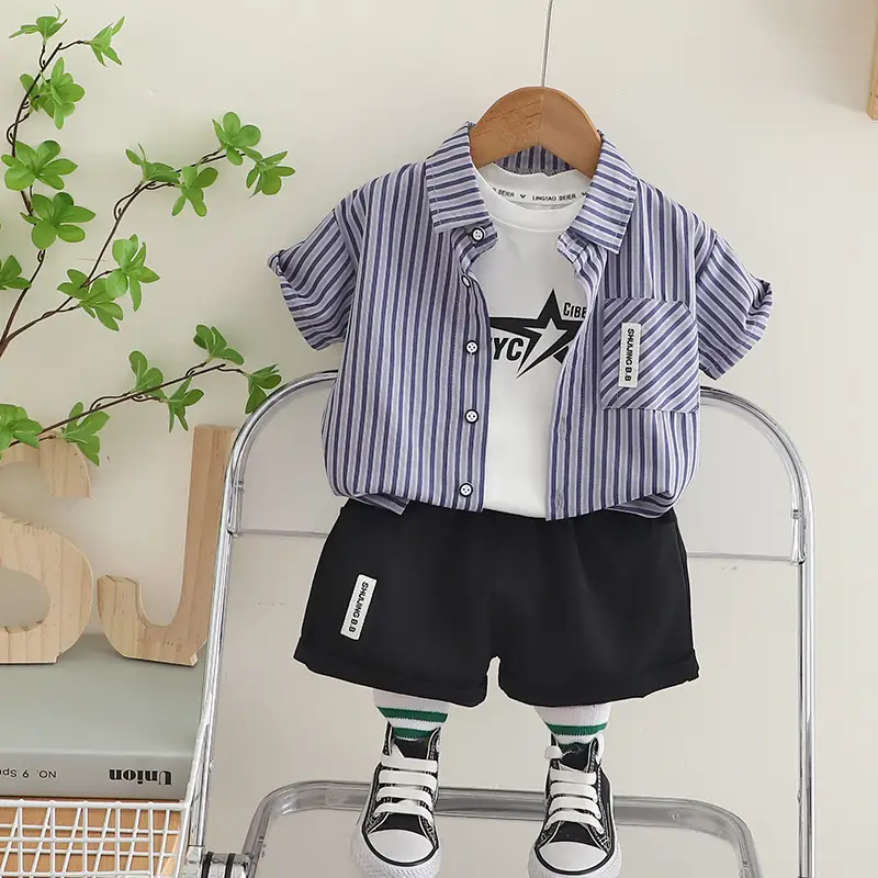 2025 New Kids Cotton Striped 3-Piece Suit - Image 2