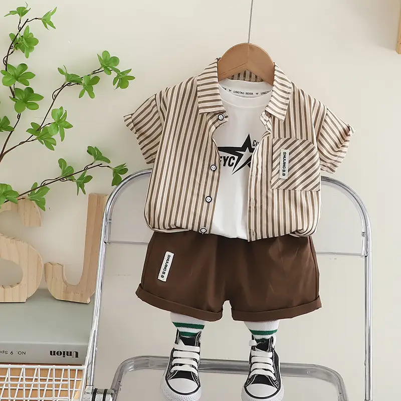 2025 New Kids Cotton Striped 3-Piece Suit - Image 3