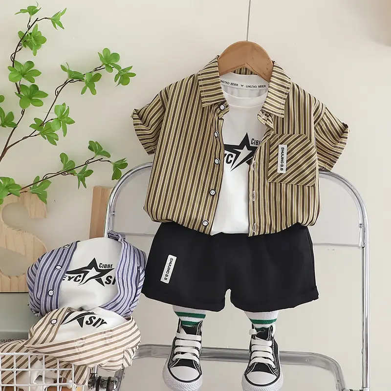 2025 New Kids Cotton Striped 3-Piece Suit - Image 5
