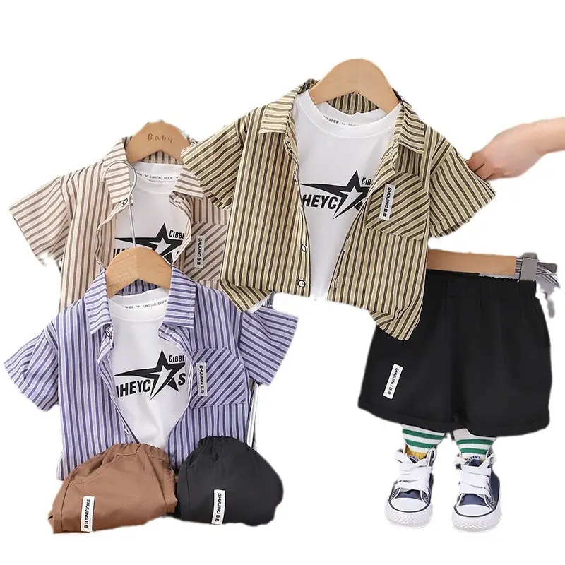 2025 New Kids Cotton Striped 3-Piece Suit - Image 6