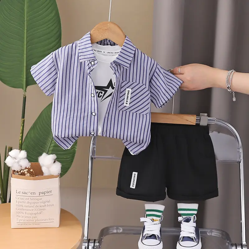 2025 New Kids Cotton Striped 3-Piece Suit — feature 5