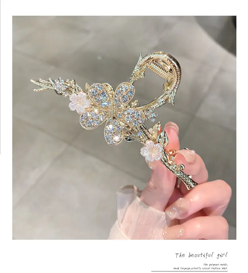 Exquisite Branch Rhinestone Hairpin with Large Grip Clip — feature 1
