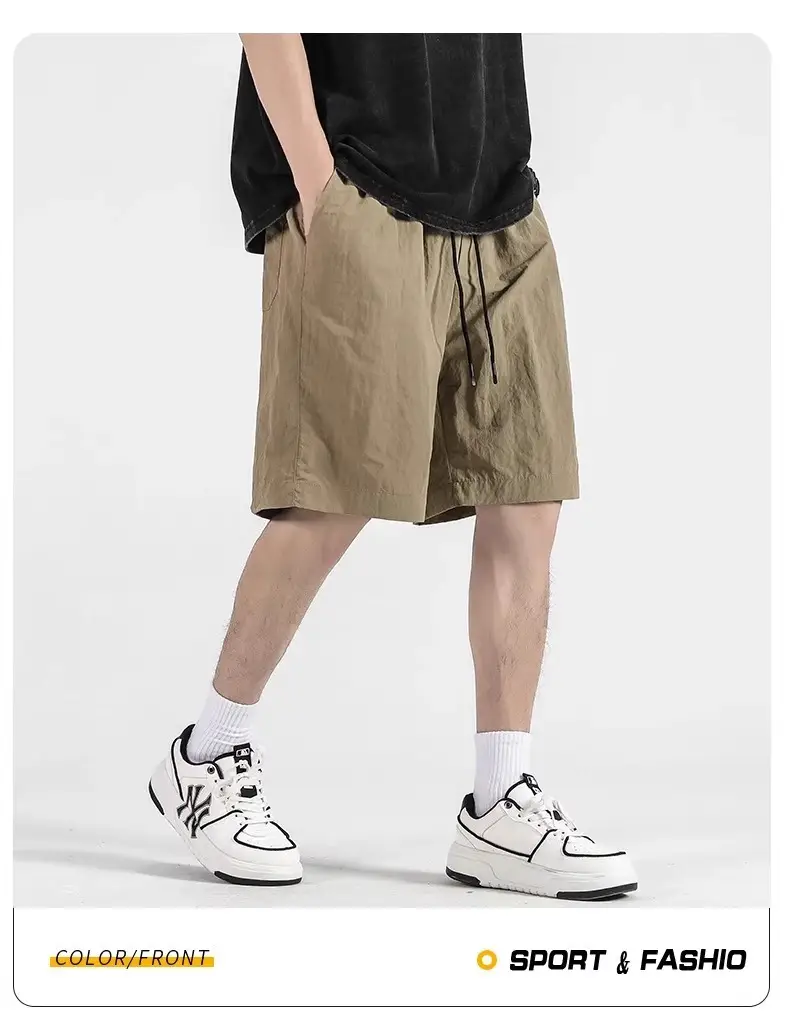 Men's Crumpled Shorts Summer Wear Brown — feature 13