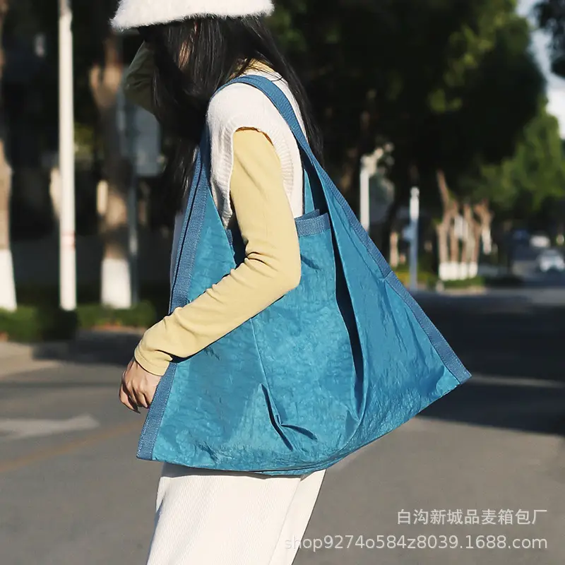 Women Washed Fabric Large Shoulder Bag Blue 2026 - Image 9
