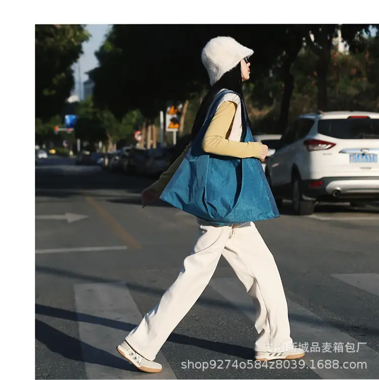 Women Washed Fabric Large Shoulder Bag Blue 2026 — feature 16