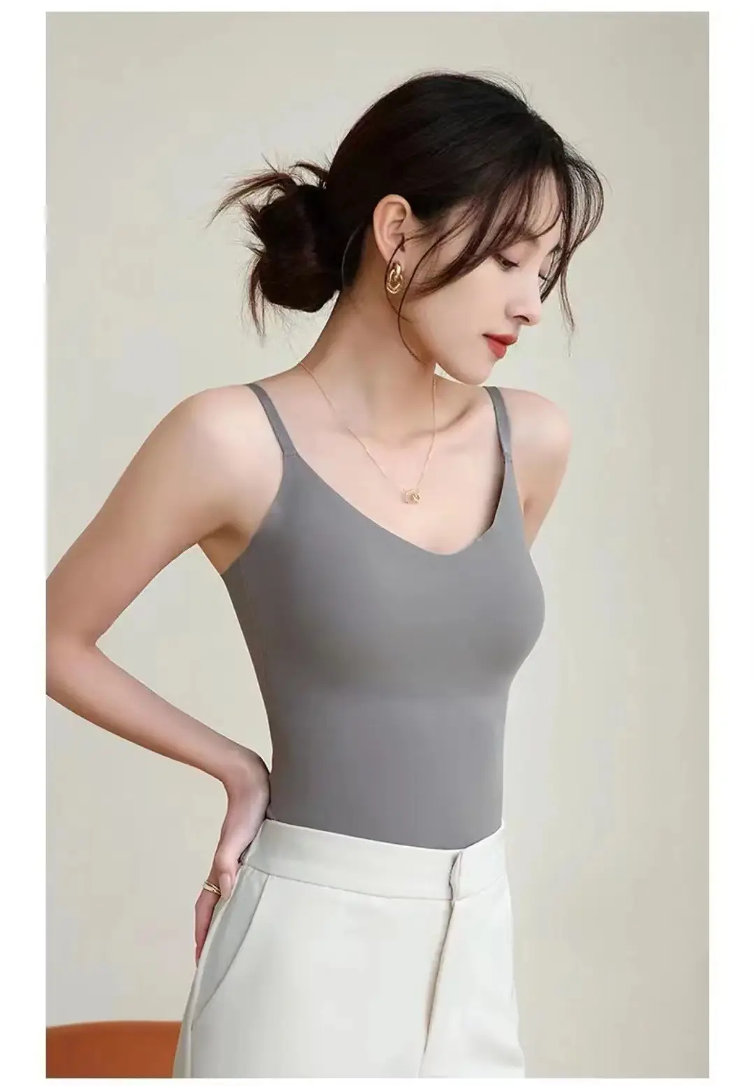 6617 Sling Long Vest Sling Women's Inner Wear with Chest Pad Outer Wear Ice Silk Beautiful Back Slim Bottoming Top for Women — feature 19