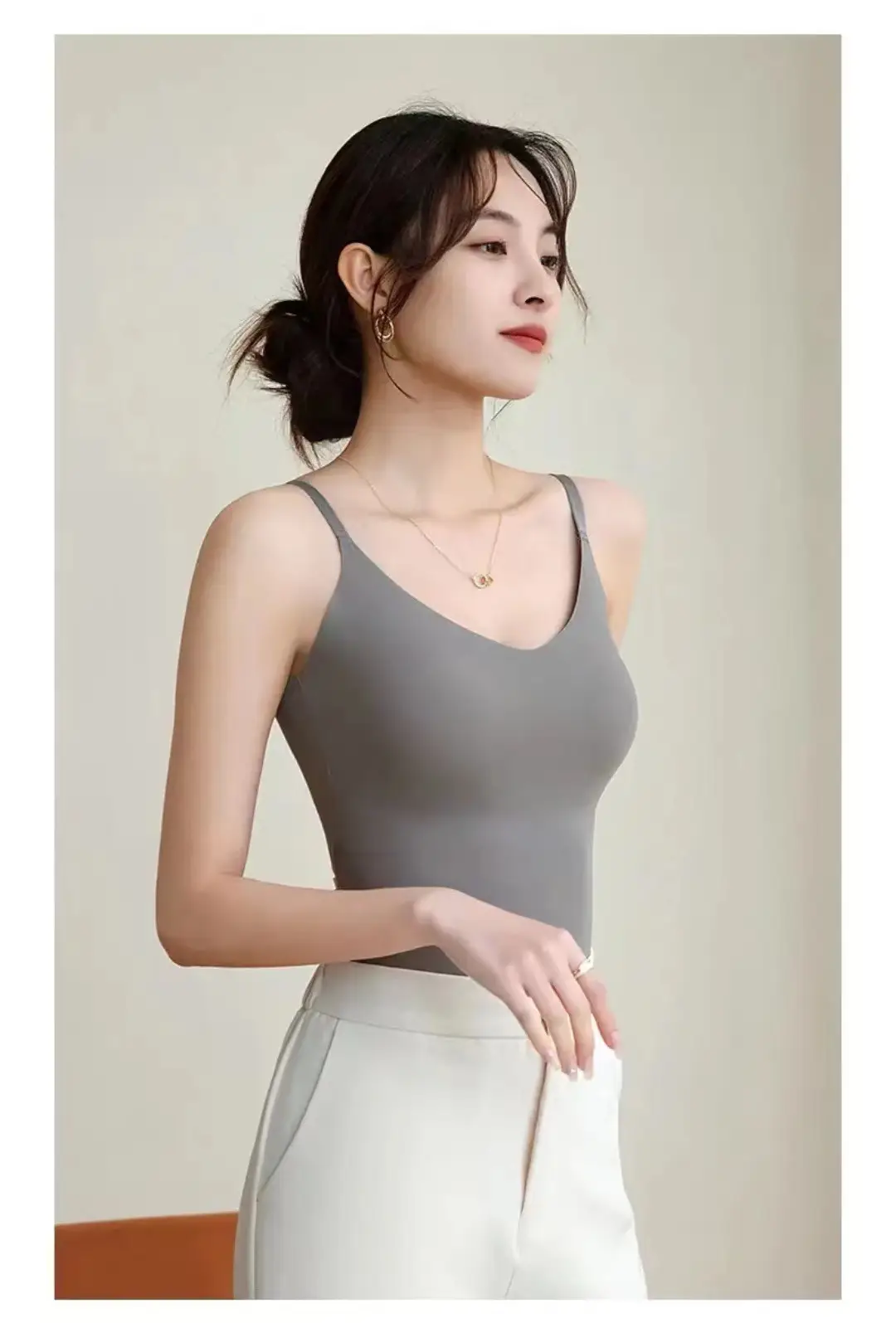 6617 Sling Long Vest Sling Women's Inner Wear with Chest Pad Outer Wear Ice Silk Beautiful Back Slim Bottoming Top for Women — feature 20