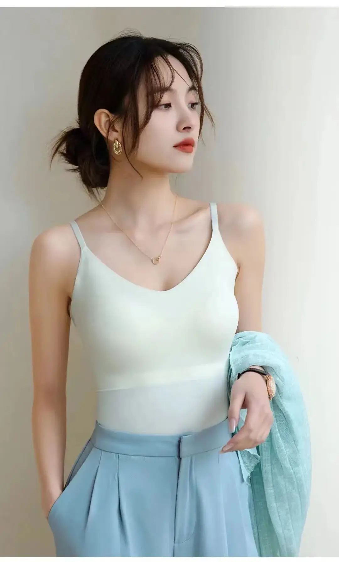 6617 Sling Long Vest Sling Women's Inner Wear with Chest Pad Outer Wear Ice Silk Beautiful Back Slim Bottoming Top for Women — feature 21