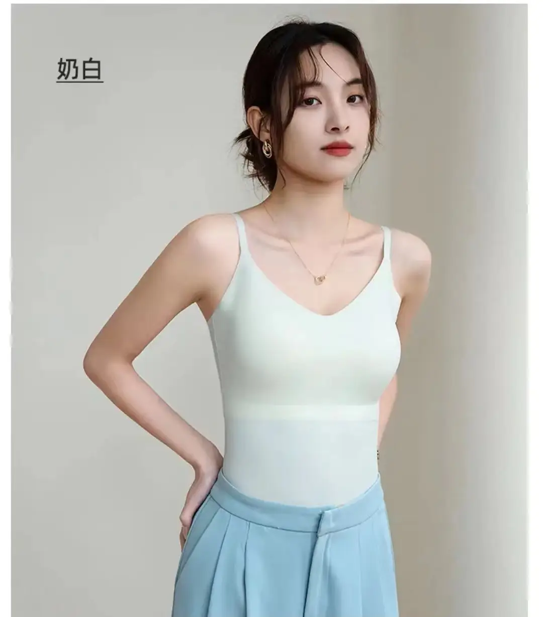 6617 Sling Long Vest Sling Women's Inner Wear with Chest Pad Outer Wear Ice Silk Beautiful Back Slim Bottoming Top for Women — feature 6