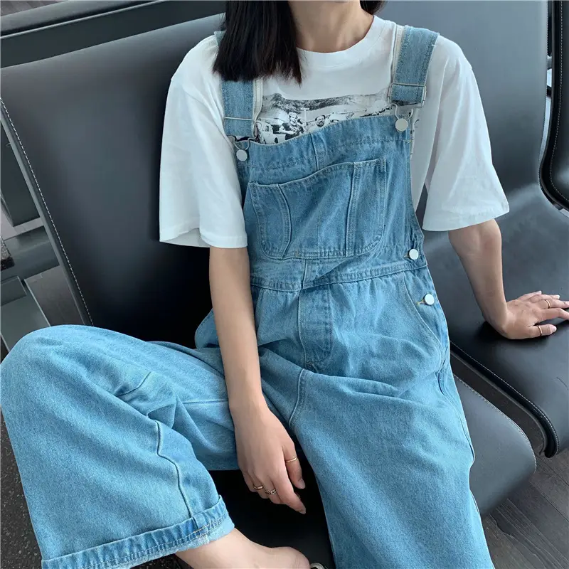 Korean Style Denim Overalls for Women 2025 Spring and Autumn High-Waisted Straight Wide-Leg Floor-Length Jumpsuit with Drape Effect Jeans — feature 11