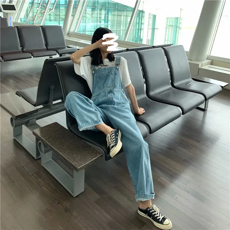 Korean Style Denim Overalls for Women 2025 Spring and Autumn High-Waisted Straight Wide-Leg Floor-Length Jumpsuit with Drape Effect Jeans — feature 12