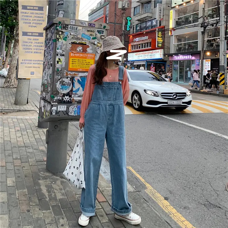 Korean Style Denim Overalls for Women 2025 Spring and Autumn High-Waisted Straight Wide-Leg Floor-Length Jumpsuit with Drape Effect Jeans — feature 13