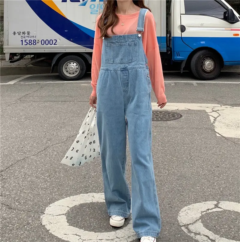 Korean Style Denim Overalls for Women 2025 Spring and Autumn High-Waisted Straight Wide-Leg Floor-Length Jumpsuit with Drape Effect Jeans — feature 14