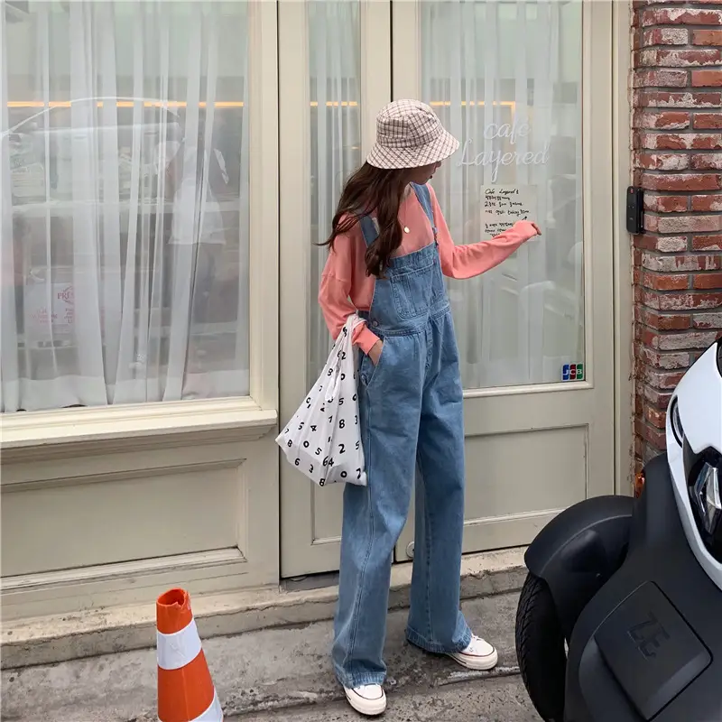 Korean Style Denim Overalls for Women 2025 Spring and Autumn High-Waisted Straight Wide-Leg Floor-Length Jumpsuit with Drape Effect Jeans — feature 15
