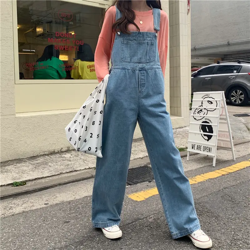 Korean Style Denim Overalls for Women 2025 Spring and Autumn High-Waisted Straight Wide-Leg Floor-Length Jumpsuit with Drape Effect Jeans — feature 16